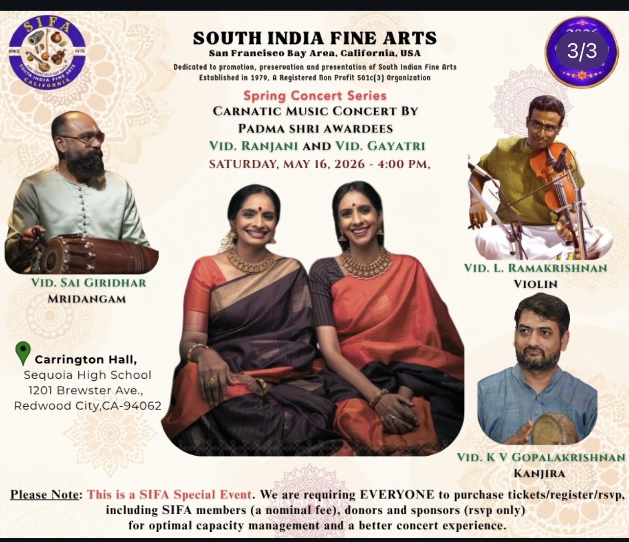 Spring Concert Series - Carnatic Music Concert by Padma Shri Awardees Vid. Ranjani and Vid. Gayatri